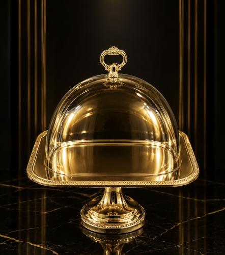Square gold stand with acrylic lid