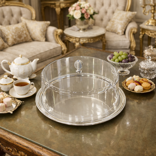 صحن فضي بغطاء كريلك. قطر٣٤ سم