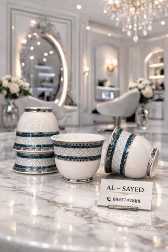 فناجيل بورسلان  خط فضي ١٢ قطعه