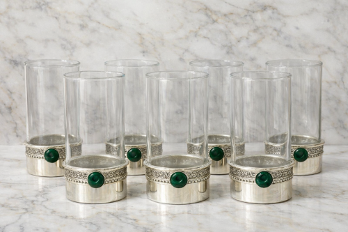 كاسات سلفر فص اخضر ٦ قطعه