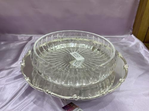 صحن تقديم نحاس مطلي فضه قطر ٢٣ سم