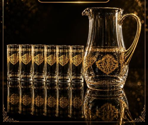 ‏طقم جيك مع كاسات كريستال ليزر