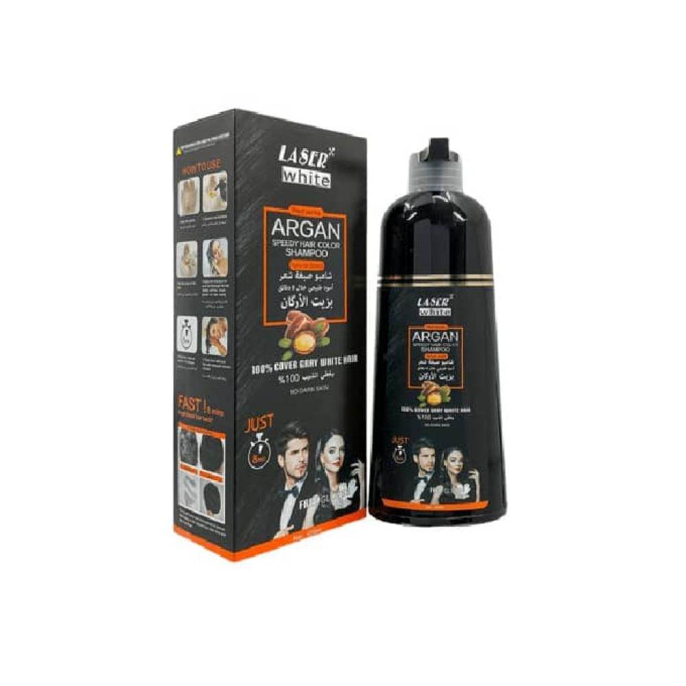 شامبو صبغة شعر بزيت الارجان لتغطية الشيب أسود طبيعي من ليزر وايت-420 مل