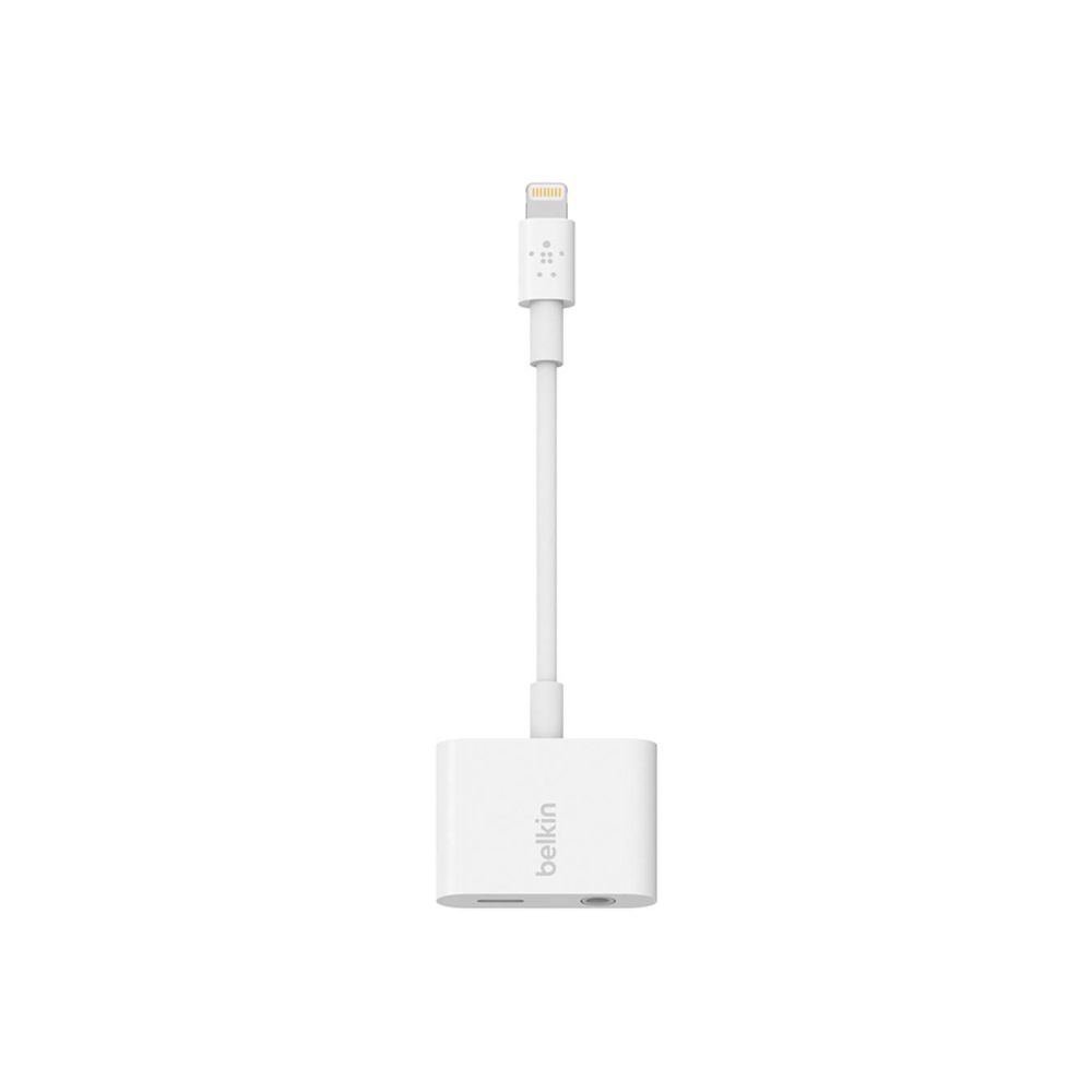 بيلكين روكستار وصلة صوت + لايتنينج مقاس 3.5 ملم لمحول الشحن - أبيض