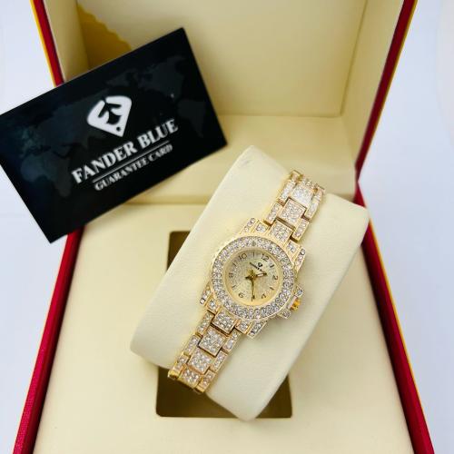 ساعة سهرة فاندربلو كريستال فاخرة تصميم دائري ذهبي وفضي