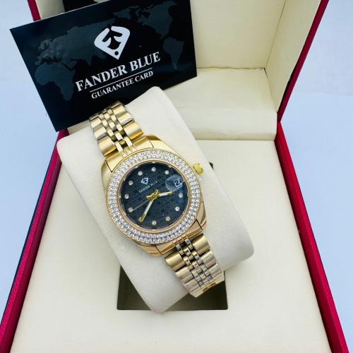 ساعة فاخرة بفص تصميم رولكس سير ذهبي نسائي من فاندربلو