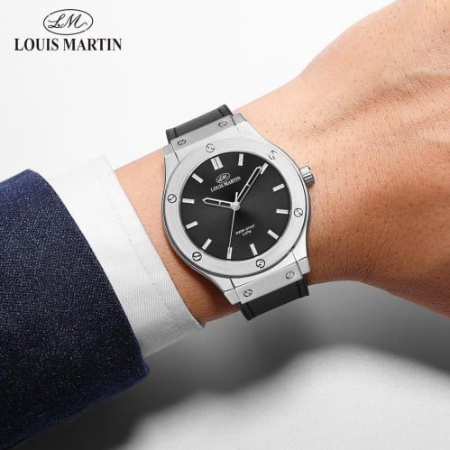 ساعة رسمية فاخرة تصميم هوبلو سير جلد رجالي من لويس مارتن