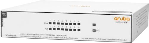 Aruba Instant On 1430 Switch, 8x RJ-45 1Gb CL4 PoE Ports, 11.90 Mpps Throughput, 16 Gbps Capacity, 128Kb EEPROM 2.0 Mb Packet Buffer, 64W Class 4 PoE Power, White | R8R46A