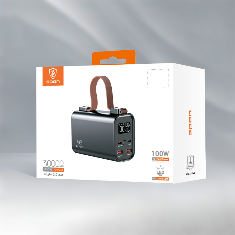 شاحن متنقل بقوة 30000 مللي امبير بقوة 100 واط
