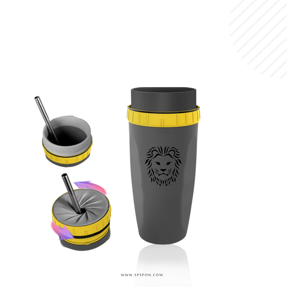 Travel cup with straw with unique leak-proof design, top wrapped with  silicone film - متجر سبون