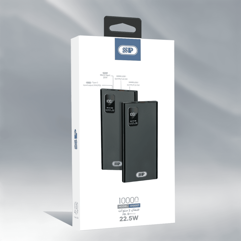 شاحن متنقل 10000  22.5W(منفذ PD 18W+منفذين USB)مع شاشة