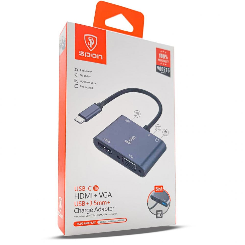 Adaptateur USB C vers HDMI VGA 4 en 1 avec HDMI 4K, VGA 1080P, USB 3.0