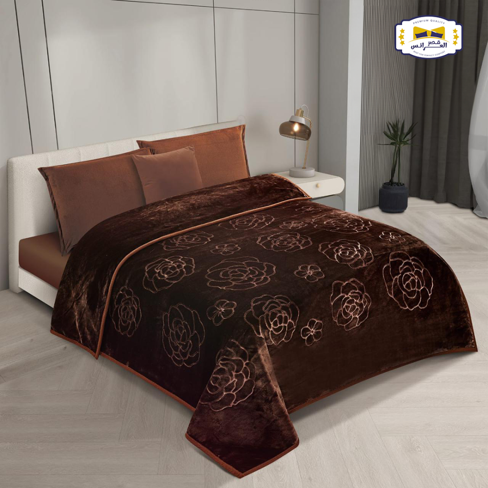 بطانيه فاخره وجه مخمل حفر و وجه فروه الارنب 4 كيلو نفرونص