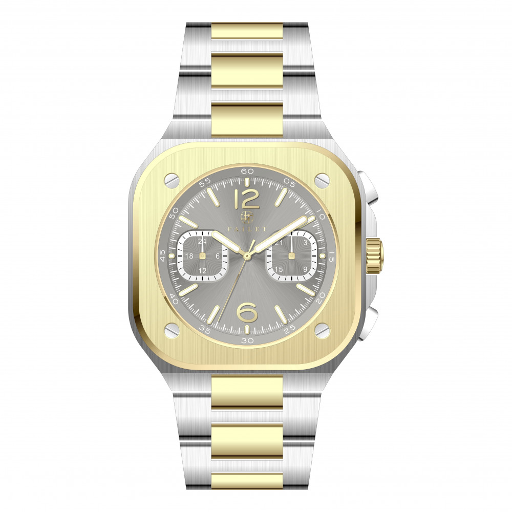 ساعة رجالية فضي ذهبي مينا رمادي ماركة فايلت