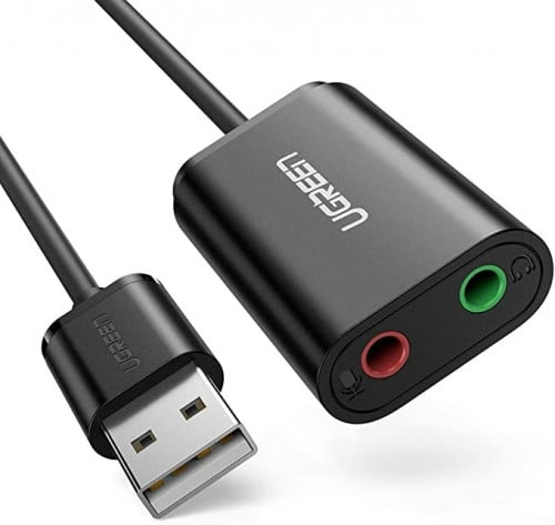 UGREEN - محول صوت مع بطاقة صوت USB خارجية، وبطاقة ستيريو مع سماعة رأس 3.5 ملم ومقبس ميكروفون
