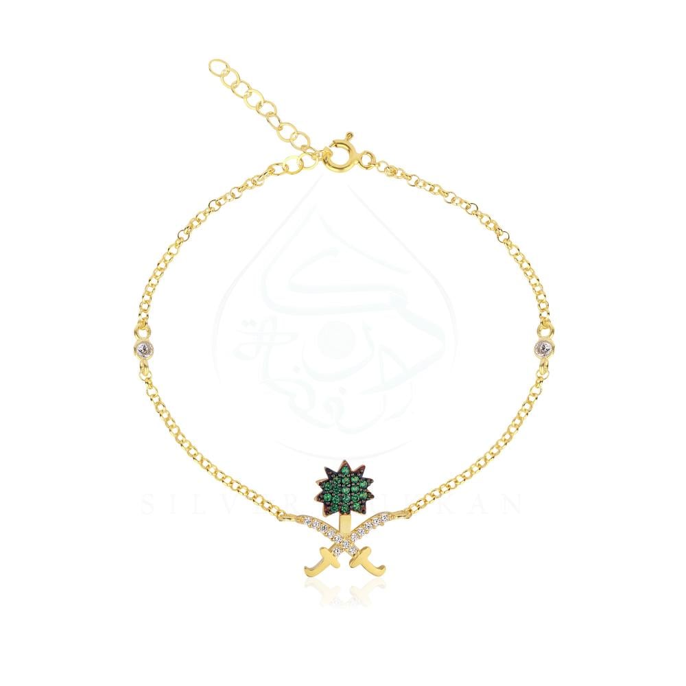 اسوارة سيفين ونخلة من تصم دكـان الفضه حصريا اللون ذهبي فضه عيار ٩٢٥