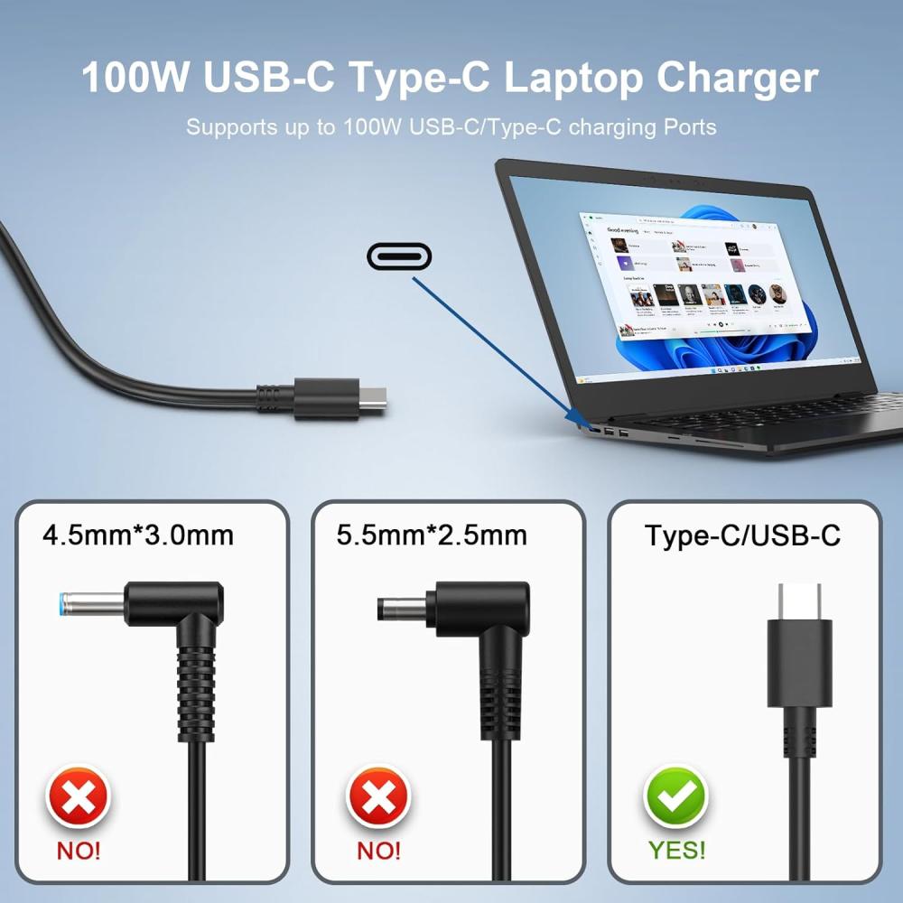 USB C to DC Adapter Charger, 1.8M, 140W Power Supply for Laptop, Fast Charging, Short Circuit Protection, Plug In Type-C Output