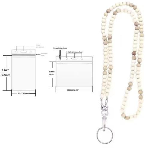 Lanyard retractable wood beaded badge holder