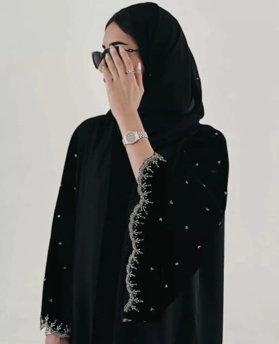 القماش ندى الكم مخمل +شك