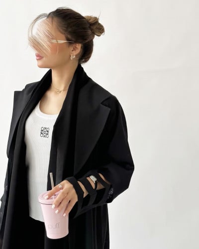 Black linen abaya #4
