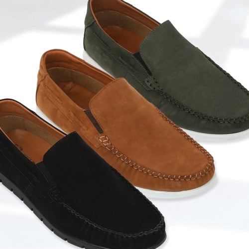 حذاء مودرن SLIP-ON فلات جلد بقر طبيعي شمواه