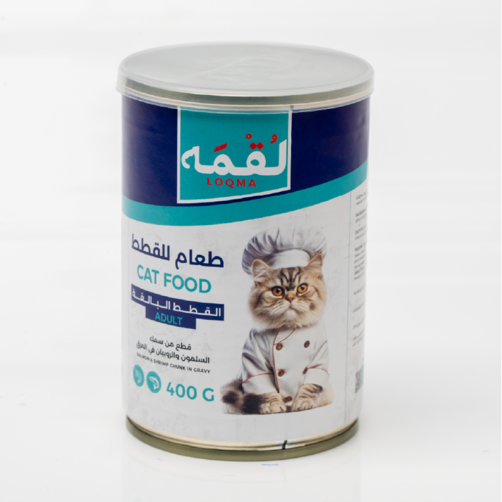 لقمة طعام رطب للقطط بالسالمون والربيان في المرق 400 جرام ×12 عبوة