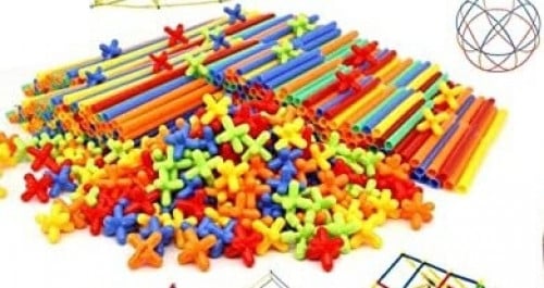 أنابيب بلاستيك ملونة 50 قطعة طولها 19 سم + 50 قطعة طولها 9 سم + 100 قطعة ملونة للتوصيل