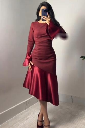 فستان ناعم بلونين برغندي + موكا