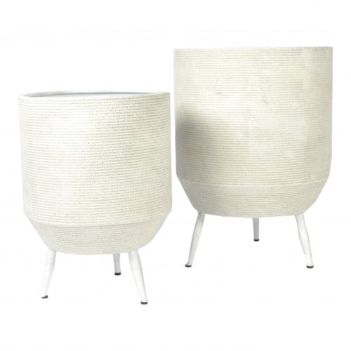 طقم وعاء نباتات داخلي لون ابيض