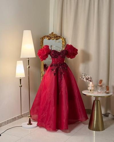 6176-فستان برغندي فاخر بتصميم ملكي جذاب