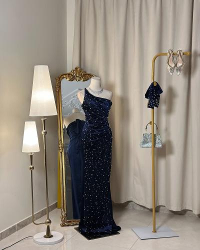 فستان سهرة طويل 5412 مع اكمام خارجية