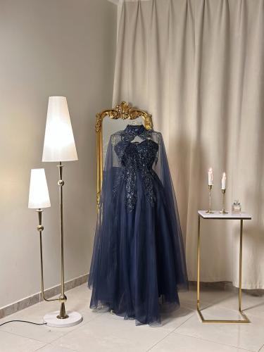 6294 ~  فستان سهرة طويل كحلي