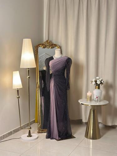 6472 - فستان سهرة أوف شولدر بتدرج بنفسجي وأسود