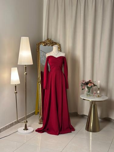 6434-  فستان سهرة برغندي بتصميم أنيق وكلاسيكي