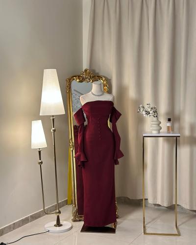 5741 -فستان عودي أنيق بلمسة فاخرة وجذابة