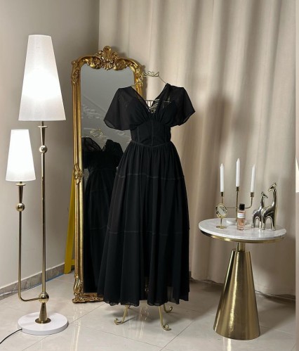 فستان كسرات ميدي ( 2 لونين ) 4303