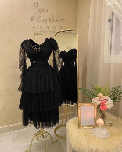 فستان سهرة ميدي اسود 3096