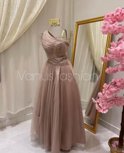 فستان سهرة طويل ( 2 لونين ) 3435