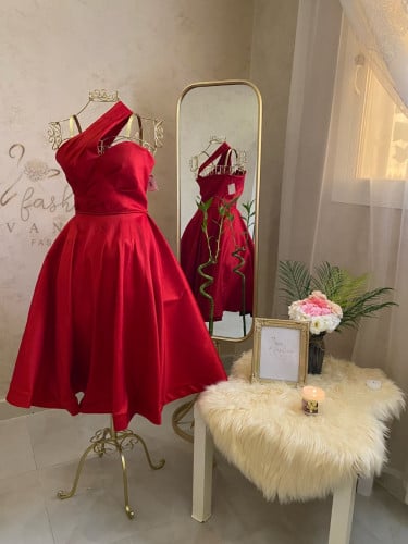 فستان سهرة ميدي احمر 3055