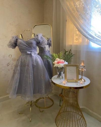 Gray Midi Evening Dress 3243