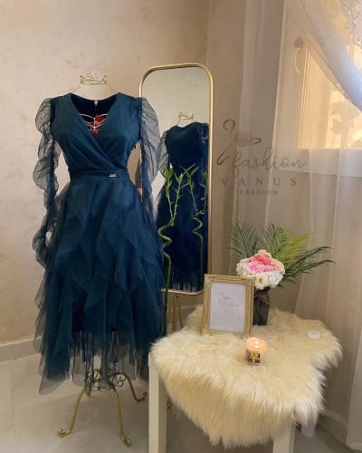 فستان سهرة ناعم زيتي  3085