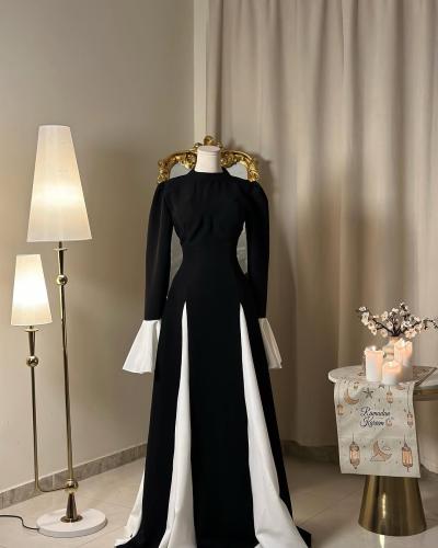 فستان فاخر بالألوان الكلاسيكية الأحمر والأسود 5572