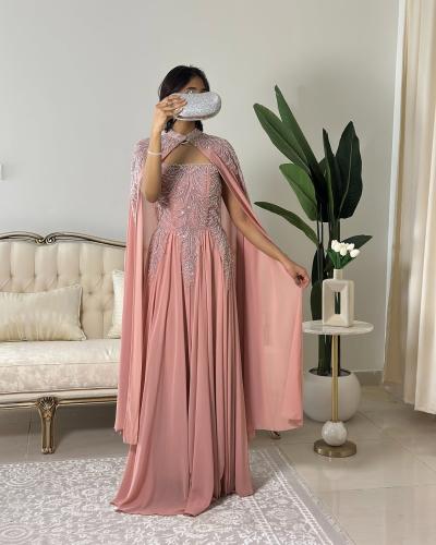 6248- فستان سهرة  ملكي مع كاب أنيق!