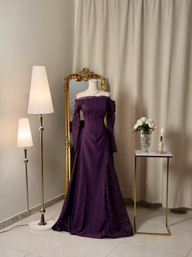 6440- فستان سهرة موفي أنيق بلمسات فخمة