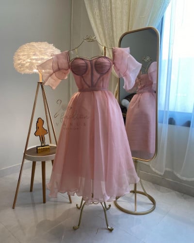 فستان سهرة ميدي  خربزي 3208