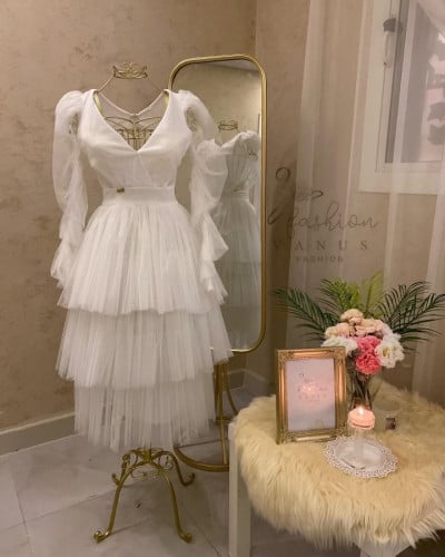 فستان سهرة ميدي ابيض 3096