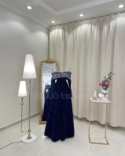 فستان مخمل كحلي 4013