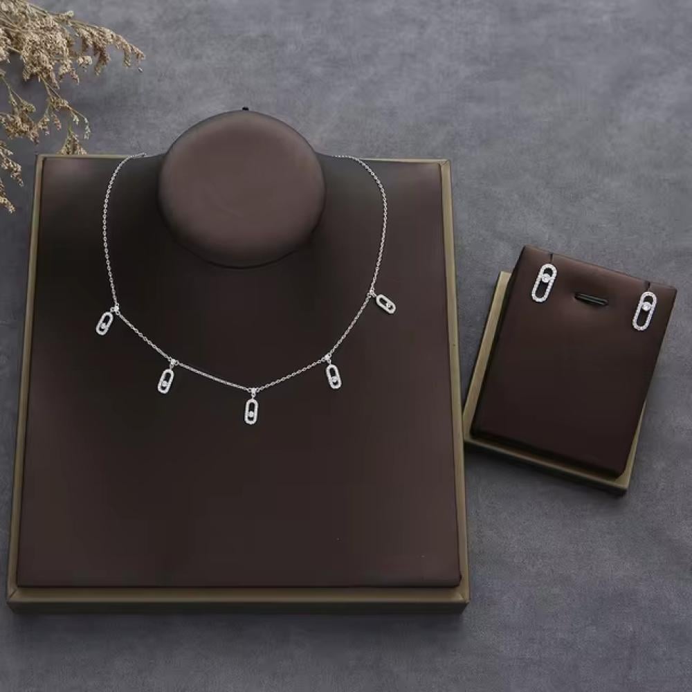 طقم ميسيكا سلسال وحلق- فضي, ذهبي - مستوحى