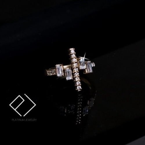 خاتم فضة عيار 925 مطلي ذهب و زركون مديل باجيت