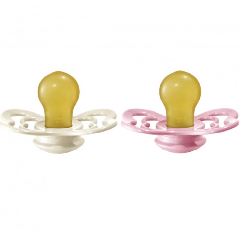 Bibs Pacifier Supreme Latex Size 2 - Toddler (+6M) 2pcs - Ivory/BabyPink